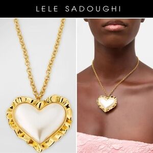 Lele Sadoughi Pearl Heart Ruffle Pendant Necklace Gold 175$